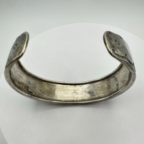 Navajo Native vintage sterling silver turquoise chip inlay cuff bracelet 28.54 - Picture 7 of 10
